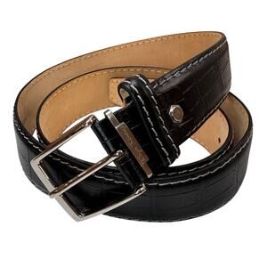 Roger Ximenez USA Men Calf Belt Black Embossed Italian Leather Nickel Buckle NEW